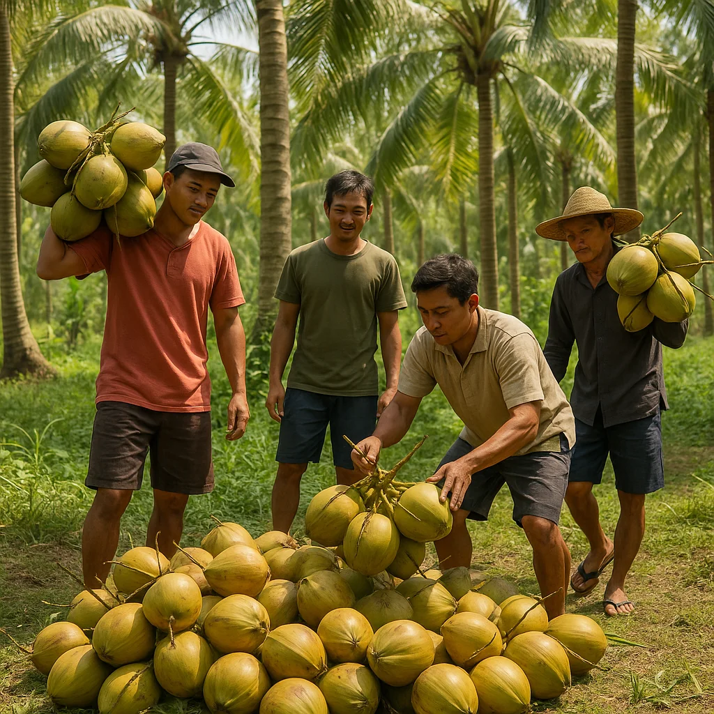 Harvesting coconuts